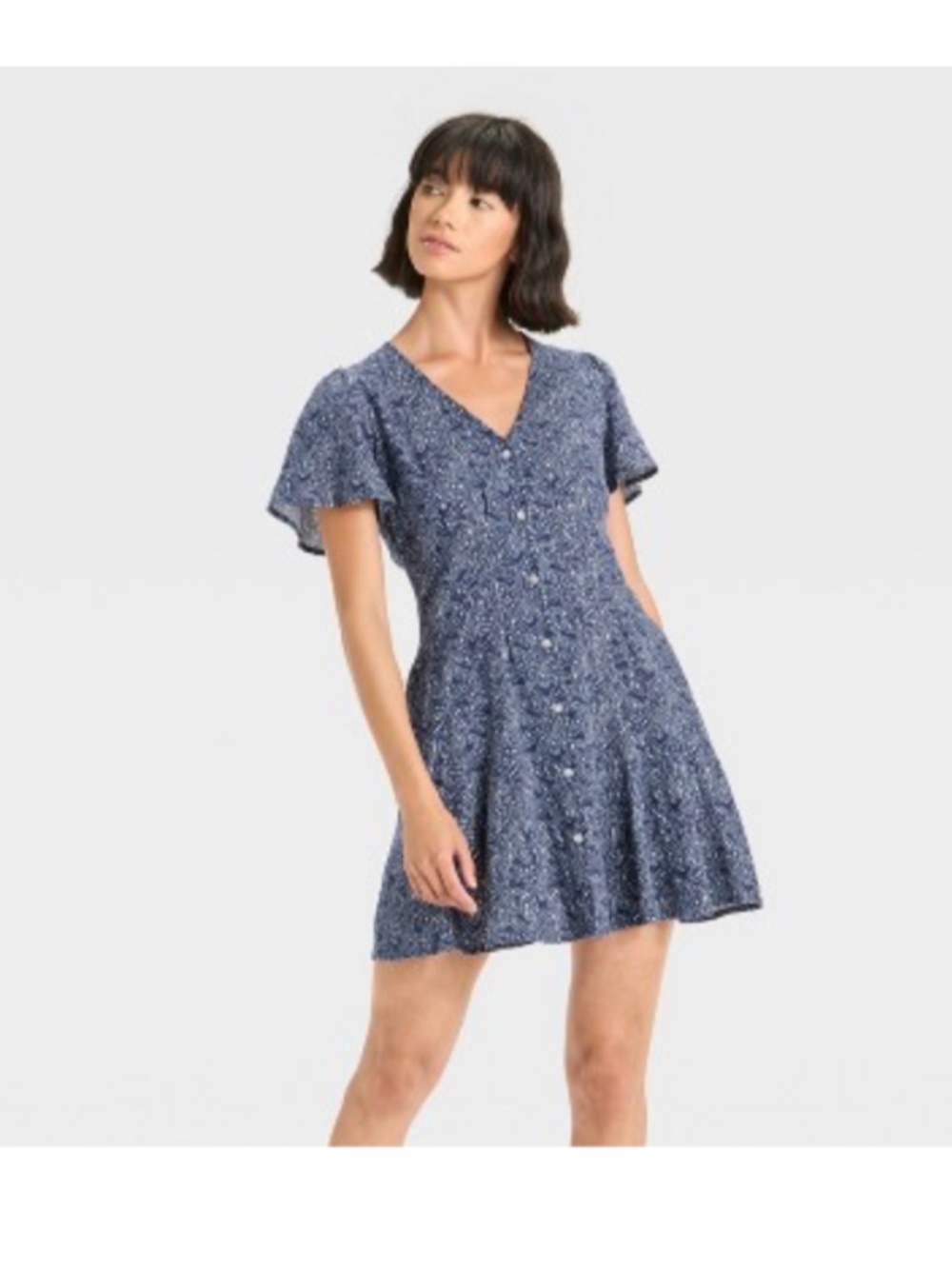 Universal Thread Button Front Mini A-Line Dress Navy Blue Paisley XS NWT